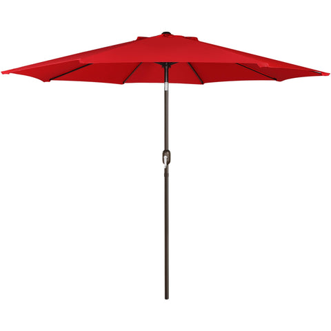 Blissun vista frontal de la sombrilla mostrando cobertura y color rojo beneficiosa