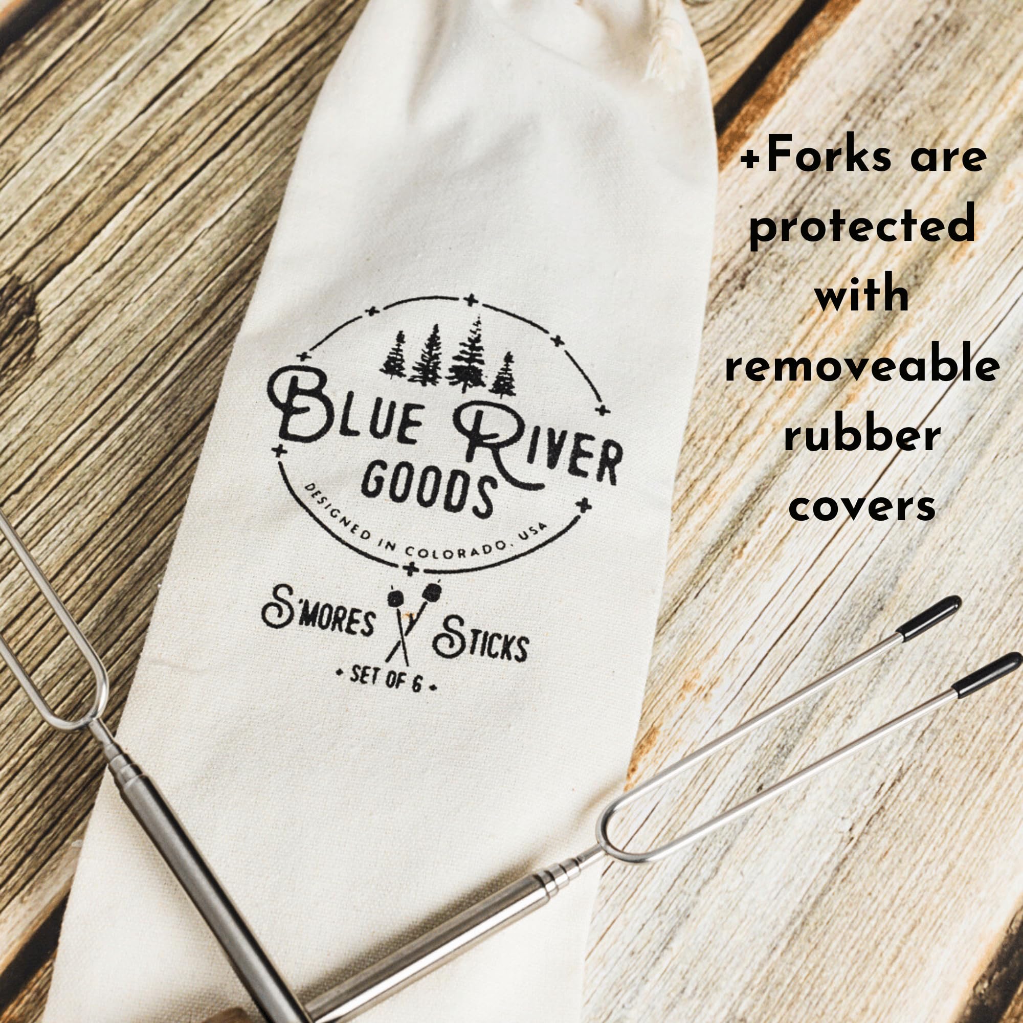 Blue River Goods pincho extensible totalmente abierto mostrando distancia segura al fuego