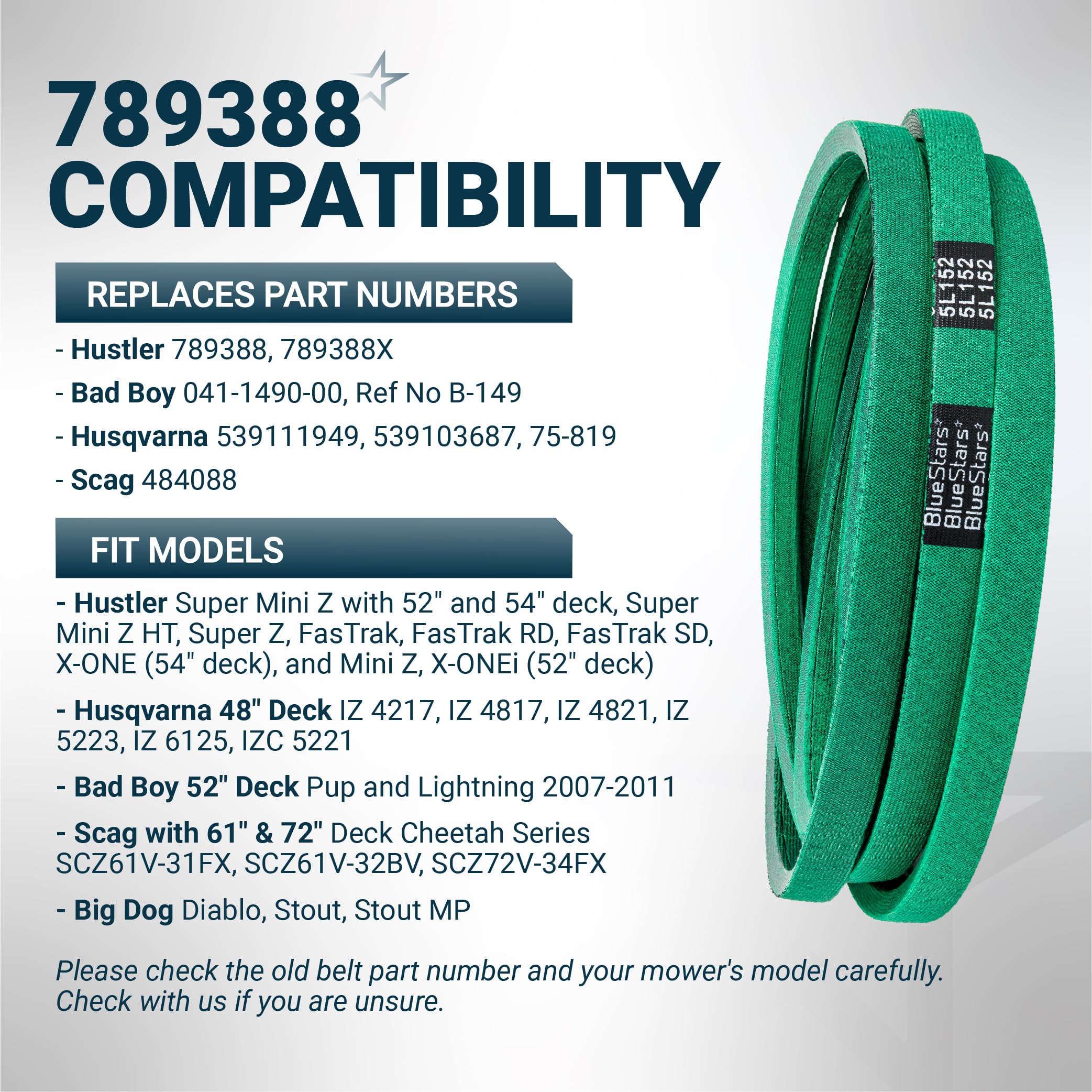 BlueStars etiqueta con medidas 152" x 5/8" para asegurar compatibilidad