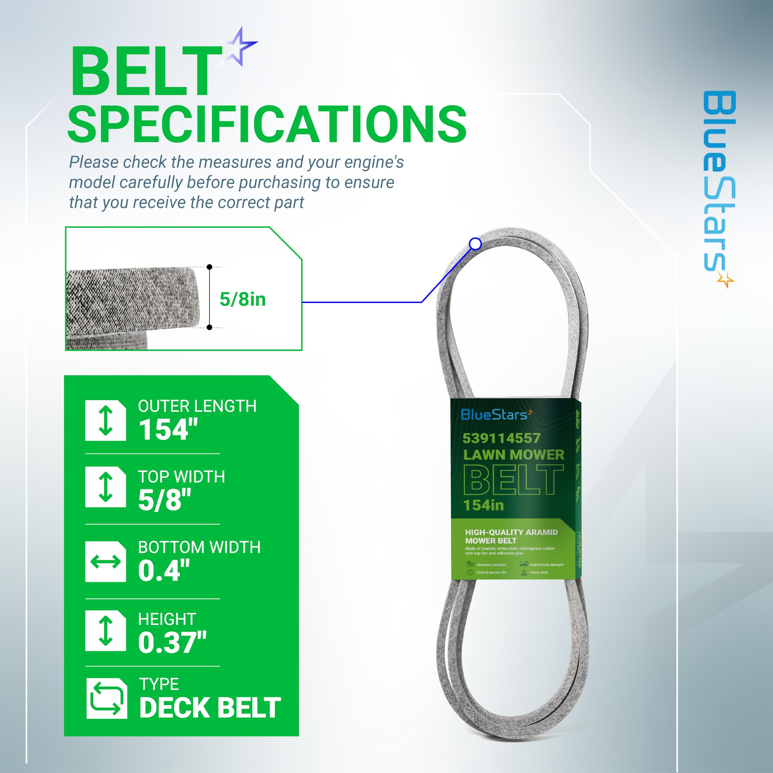 BlueStars sección transversal de la correa mostrando perfil y dimensiones