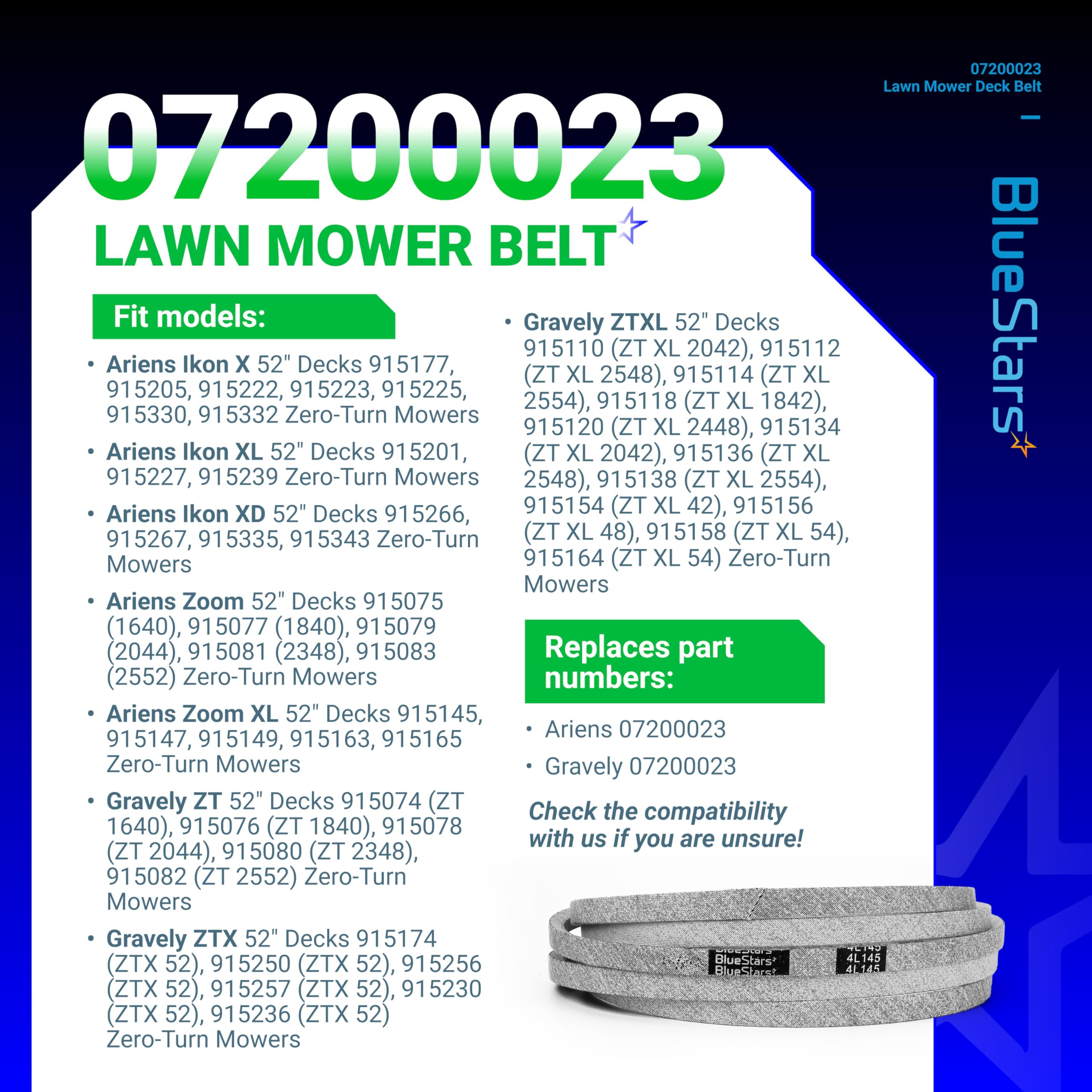 BlueStars correa instalada en deck 52" en uso real, transmite potencia eficientemente