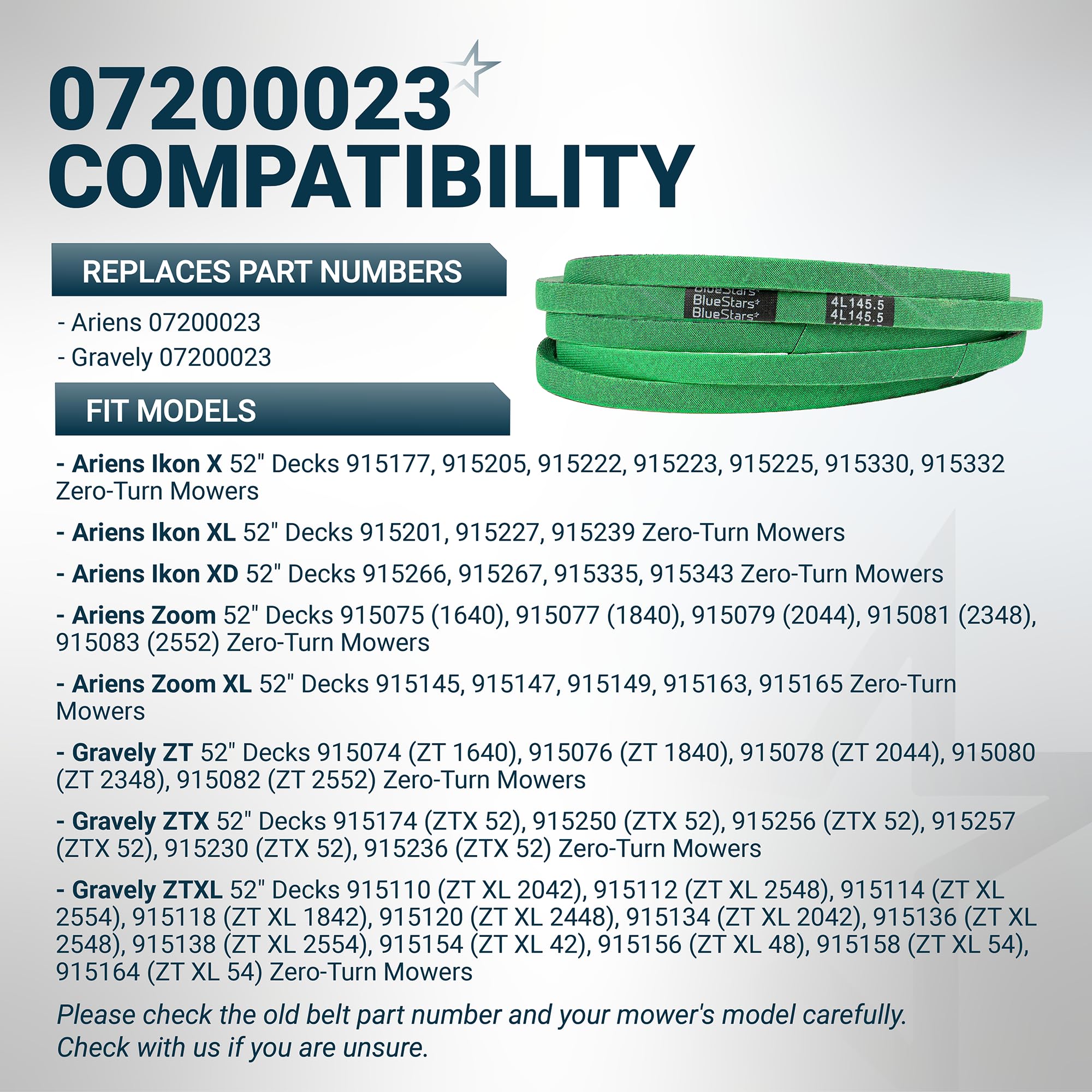 BlueStars etiqueta con medidas 145.5" y 1/2" para confirmación rápida al comprar