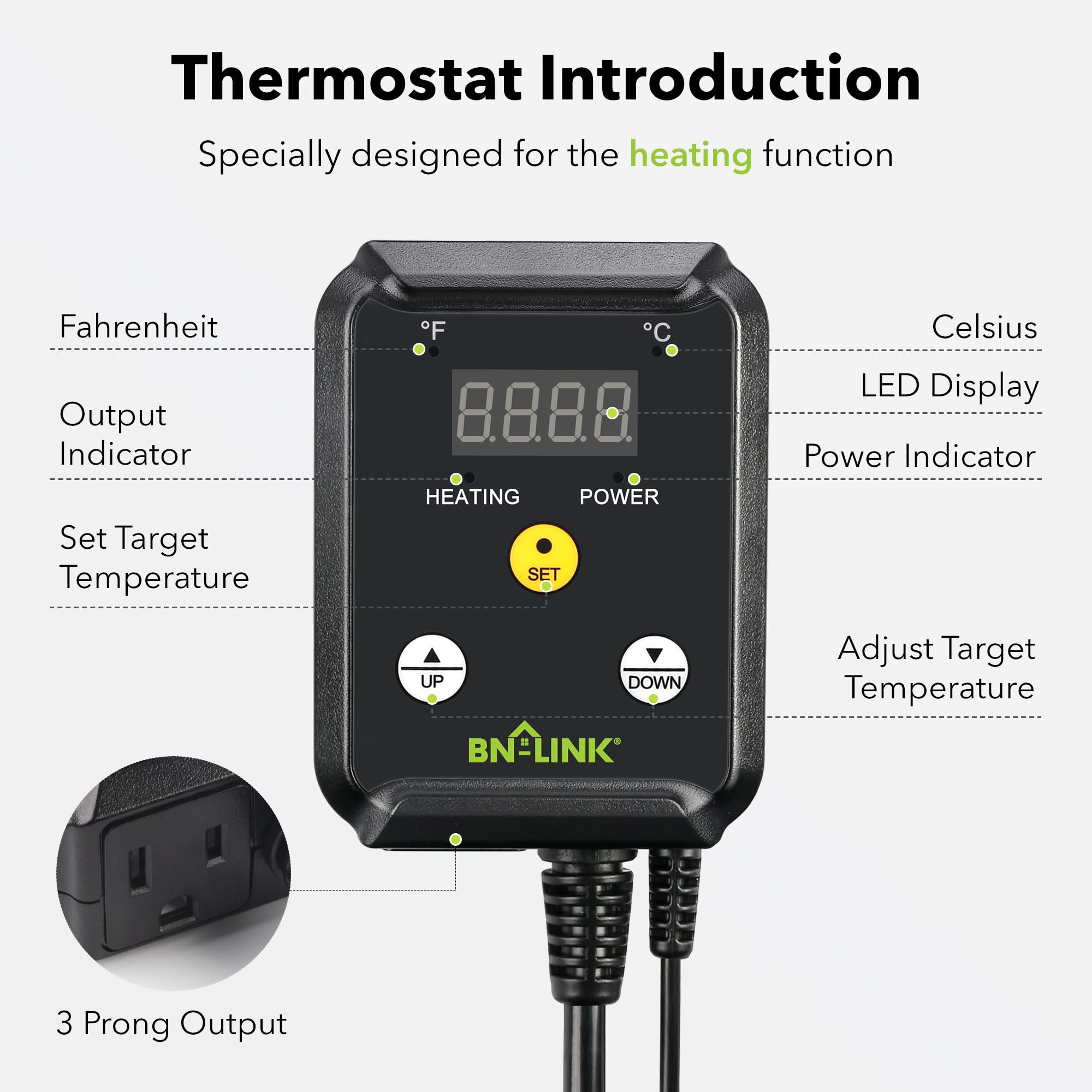 BN-LINK sonda de temperatura detallada con cable largo para colocación precisa