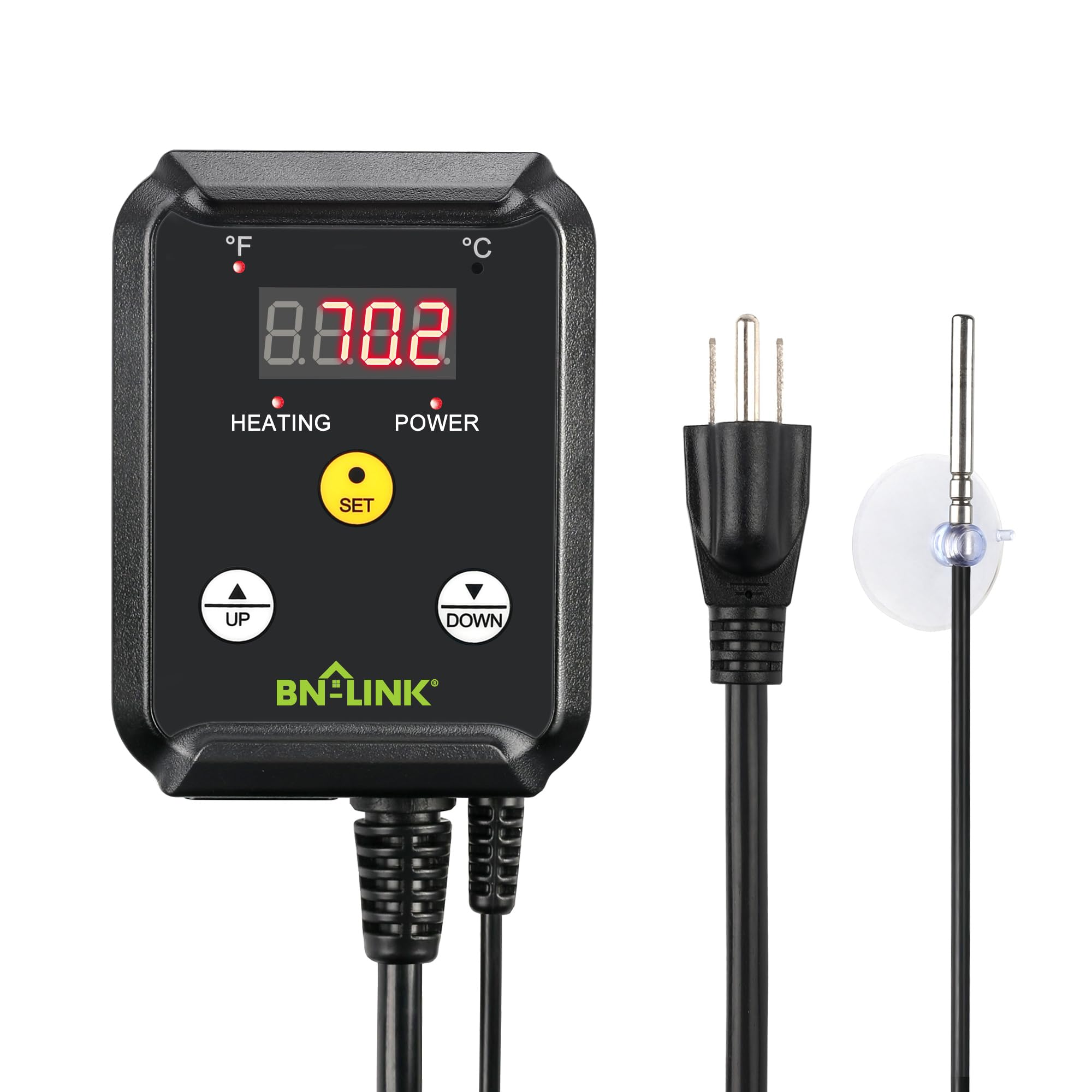 BN-LINK termostato frontal mostrando la carcasa robusta y botones claros