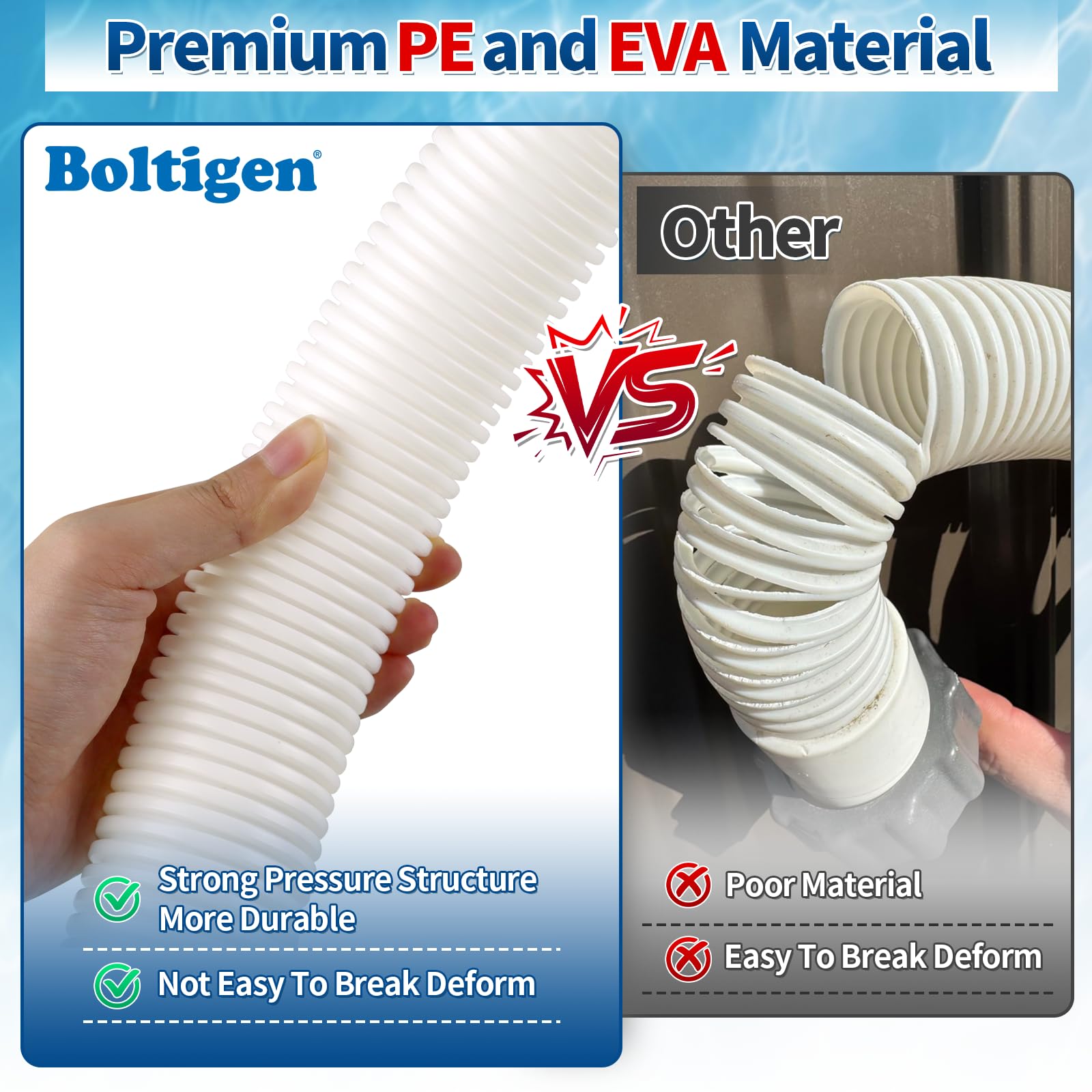Boltigen textura de manguera PE EVA demostrando resistencia y durabilidad