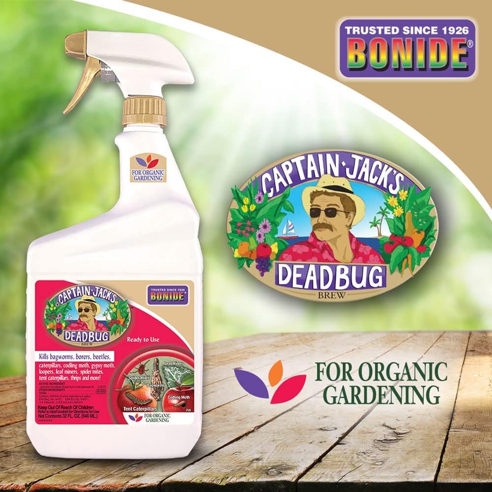 Bonide Captain Jack's etiqueta con instrucciones y lista de plagas