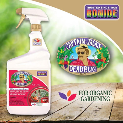 Bonide Captain Jack's etiqueta con instrucciones y lista de plagas