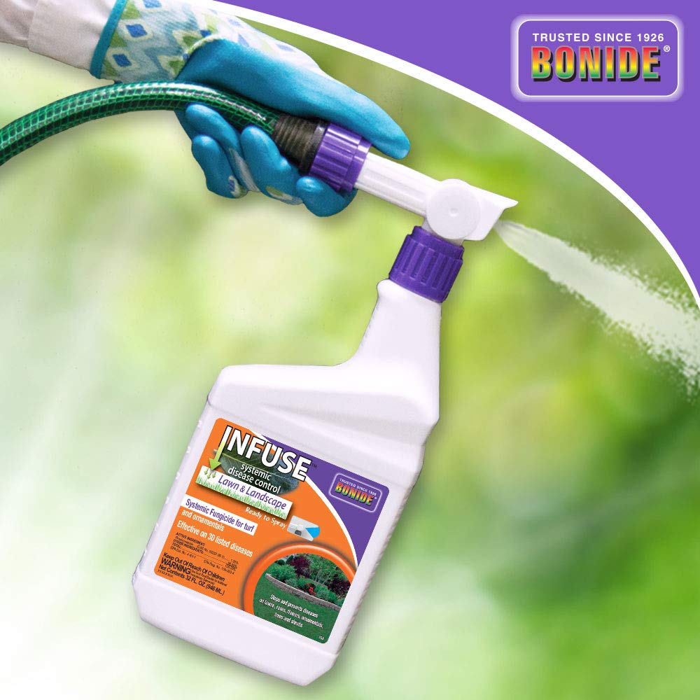 Bonide Infuse envase junto a mano para escala, tamaño práctico
