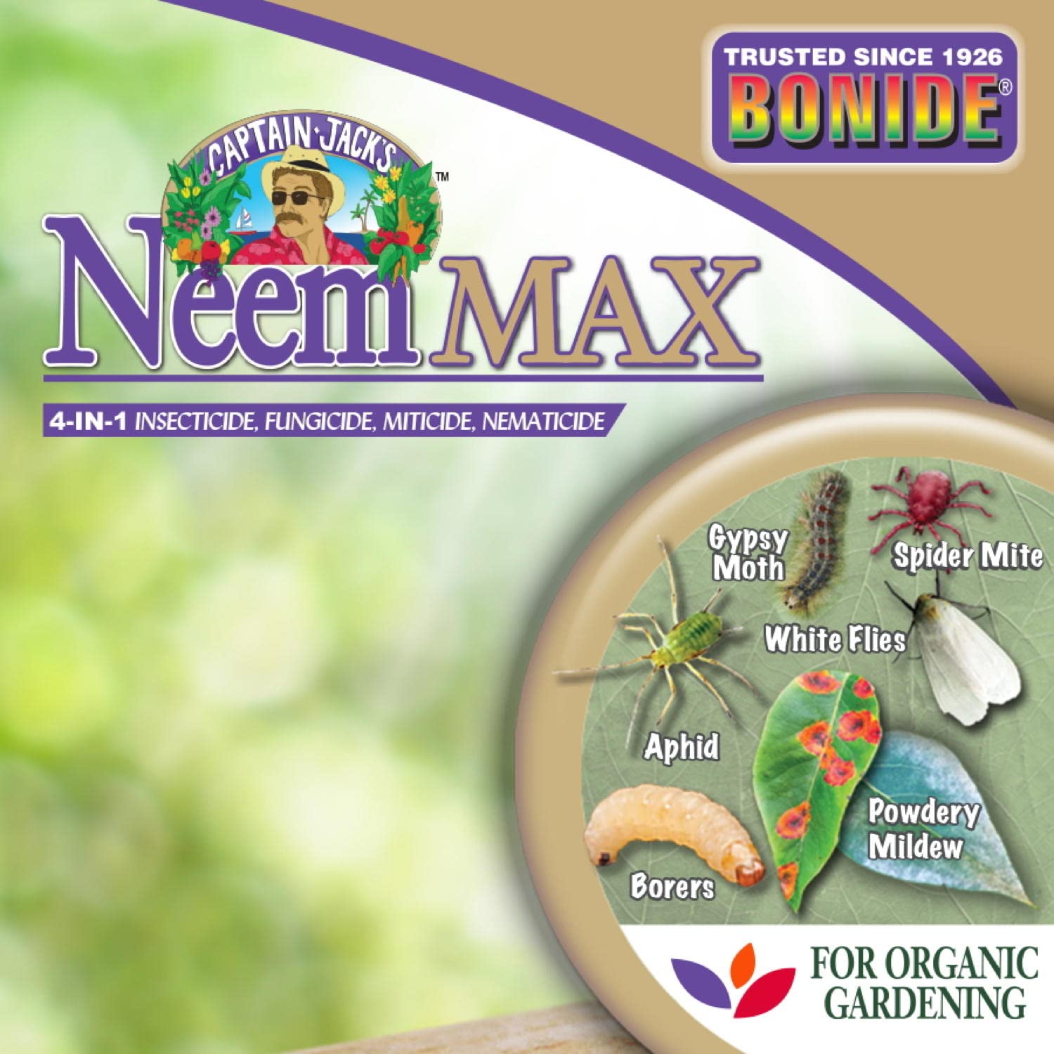 Concentrado de Bonide Neem Max dosificado y mezclado para aplicación segura