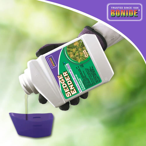Bonide Sedge Ender etiqueta con instrucciones y tasas de mezcla seguras