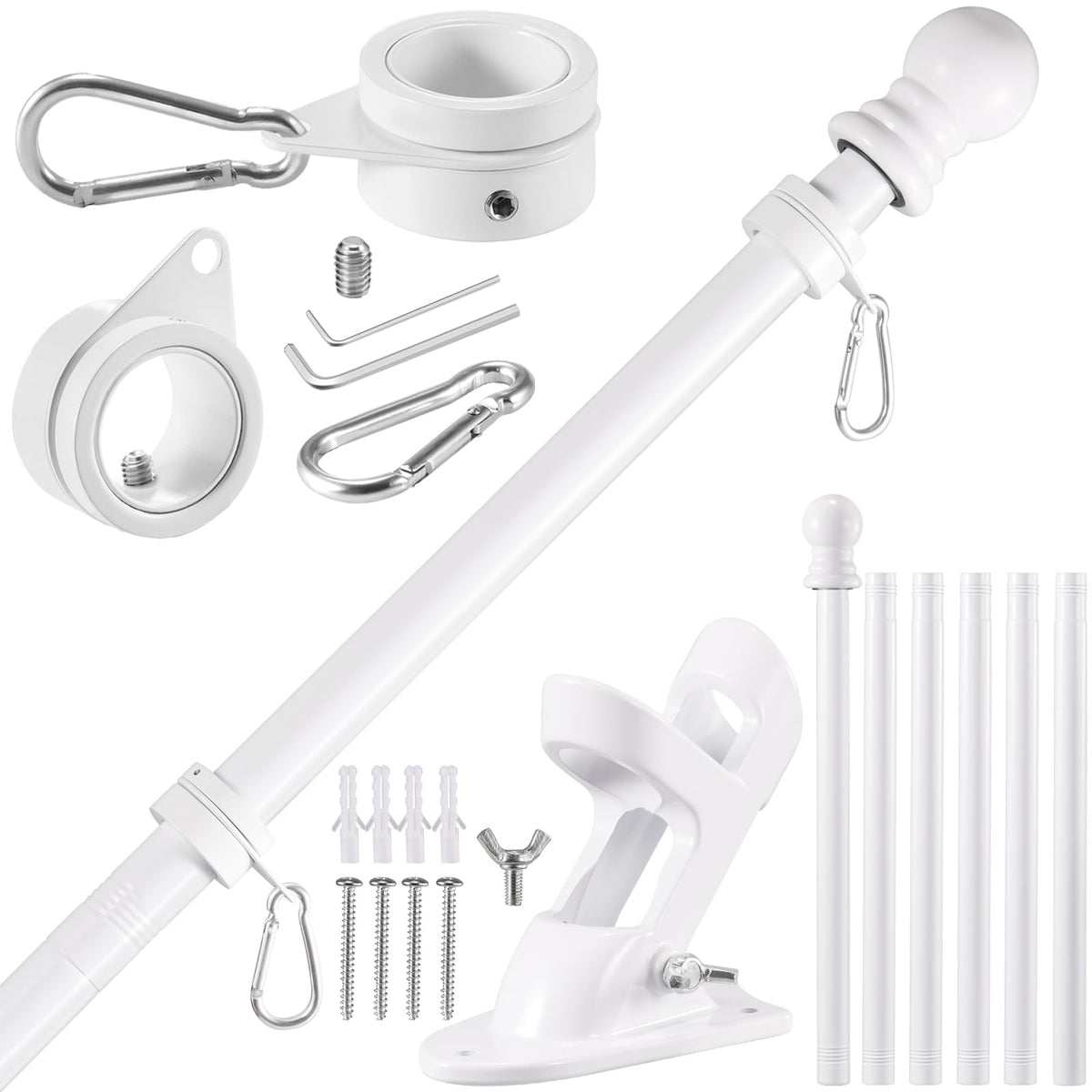 BONWIN mástil frontal blanco instalado en pared, aspecto limpio y profesional