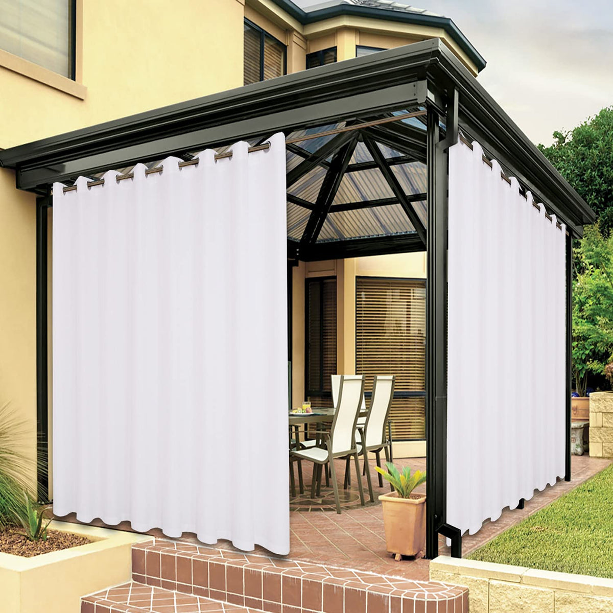 BONZER vista frontal del paquete y cortina lista para colgar, protección instantánea