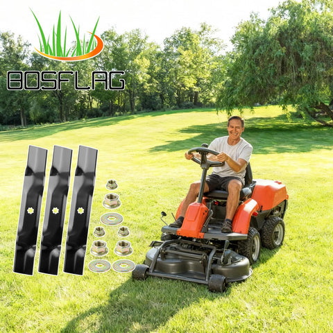 BOSFLAG estilo de vida en jardín con cortacésped 48" ofreciendo césped uniforme