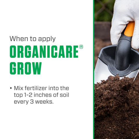Botanicare Organicare Grow esparcido sobre suelo de cultivo listo para incorporación ligera
