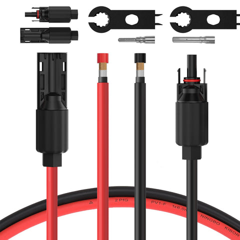 BougeRV cable solar frontal mostrando par rojo y negro y seguridad