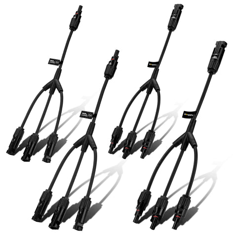 BougeRV conector en Y frontal mostrando puertos y polaridad, seguridad inmediata