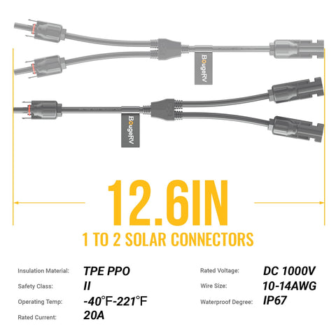BougeRV placa con marcado 20A 1000V que indica especificaciones técnicas