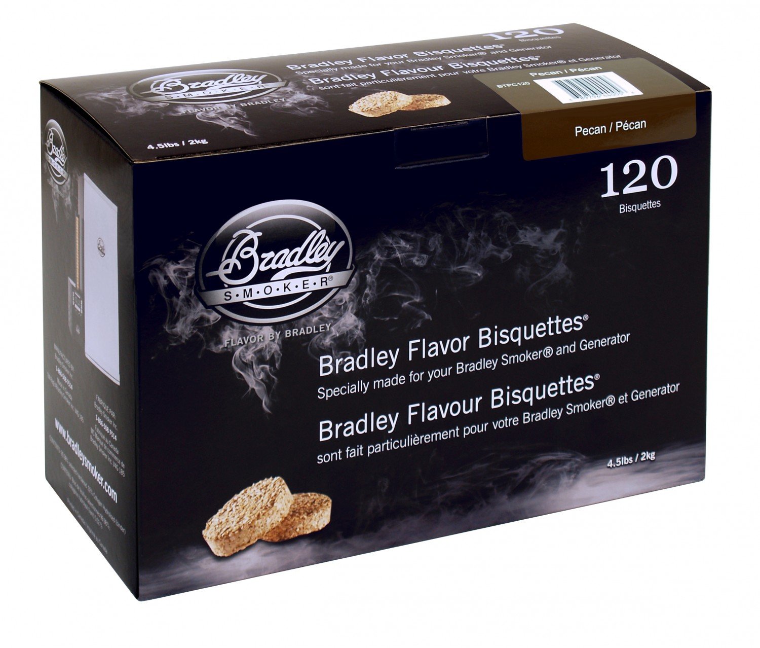 Bradley Smoker paquete frontal de bisquettes de pacana para sabor ahumado constante