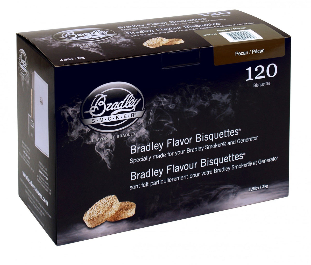 Bradley Smoker paquete frontal de bisquettes de pacana para sabor ahumado constante