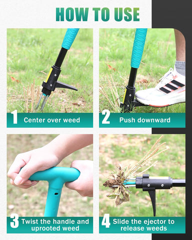 Breeze Touch herramienta en uso sobre césped eliminando dientes de león para un césped más limpio