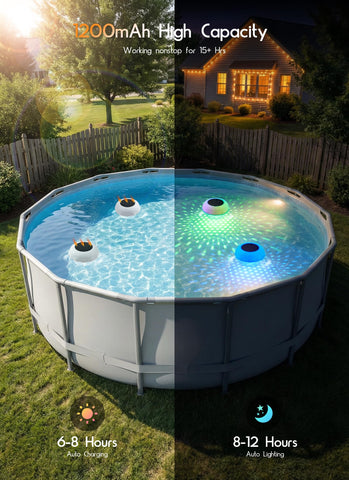 Brightown flotador en un jacuzzi iluminado creando ambiente nocturno