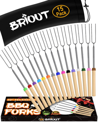 BRIOUT pack frontal mostrando 15 palos, listo para camping