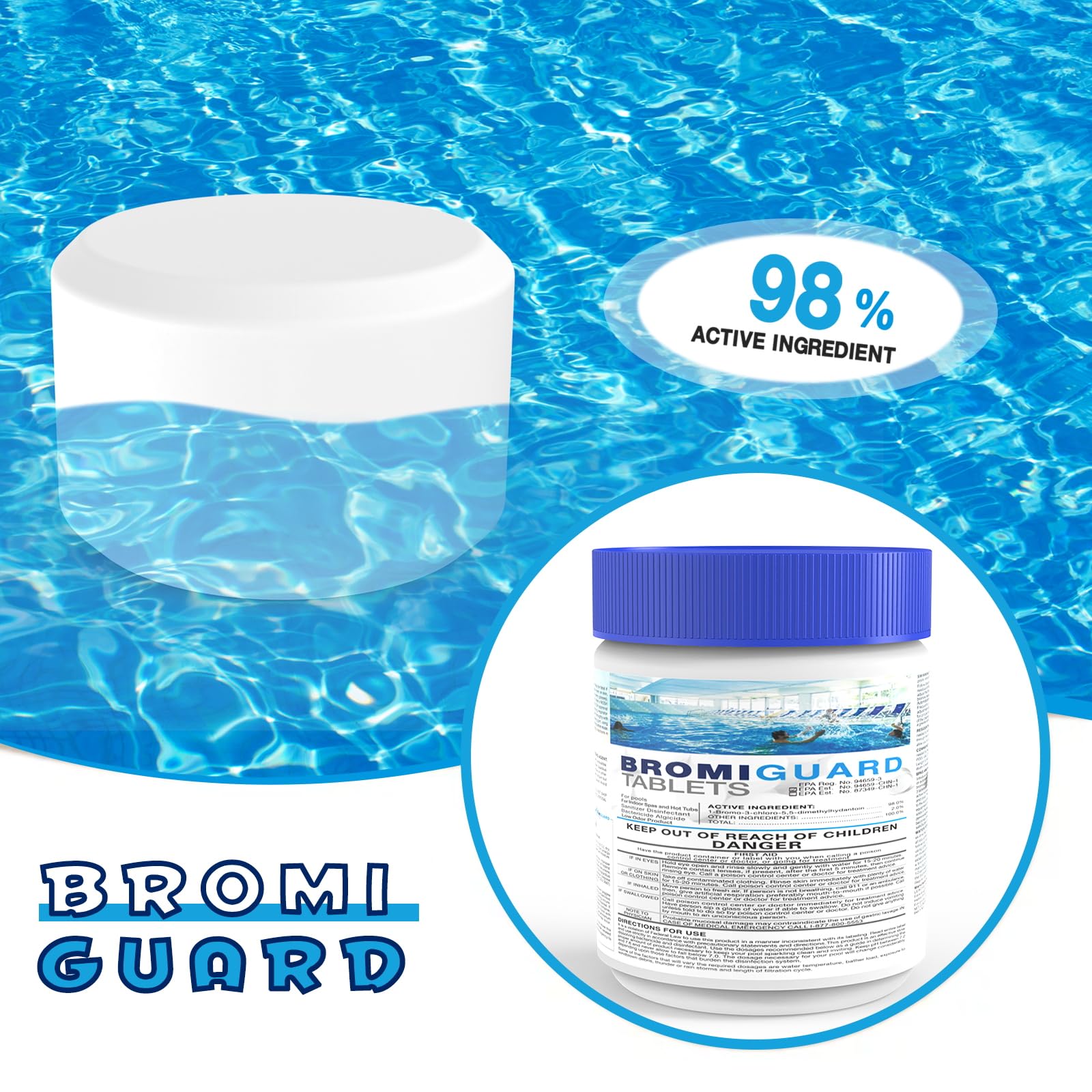 BROMIGUARD tabletas en dispersor flotante en uso para mantenimiento fácil