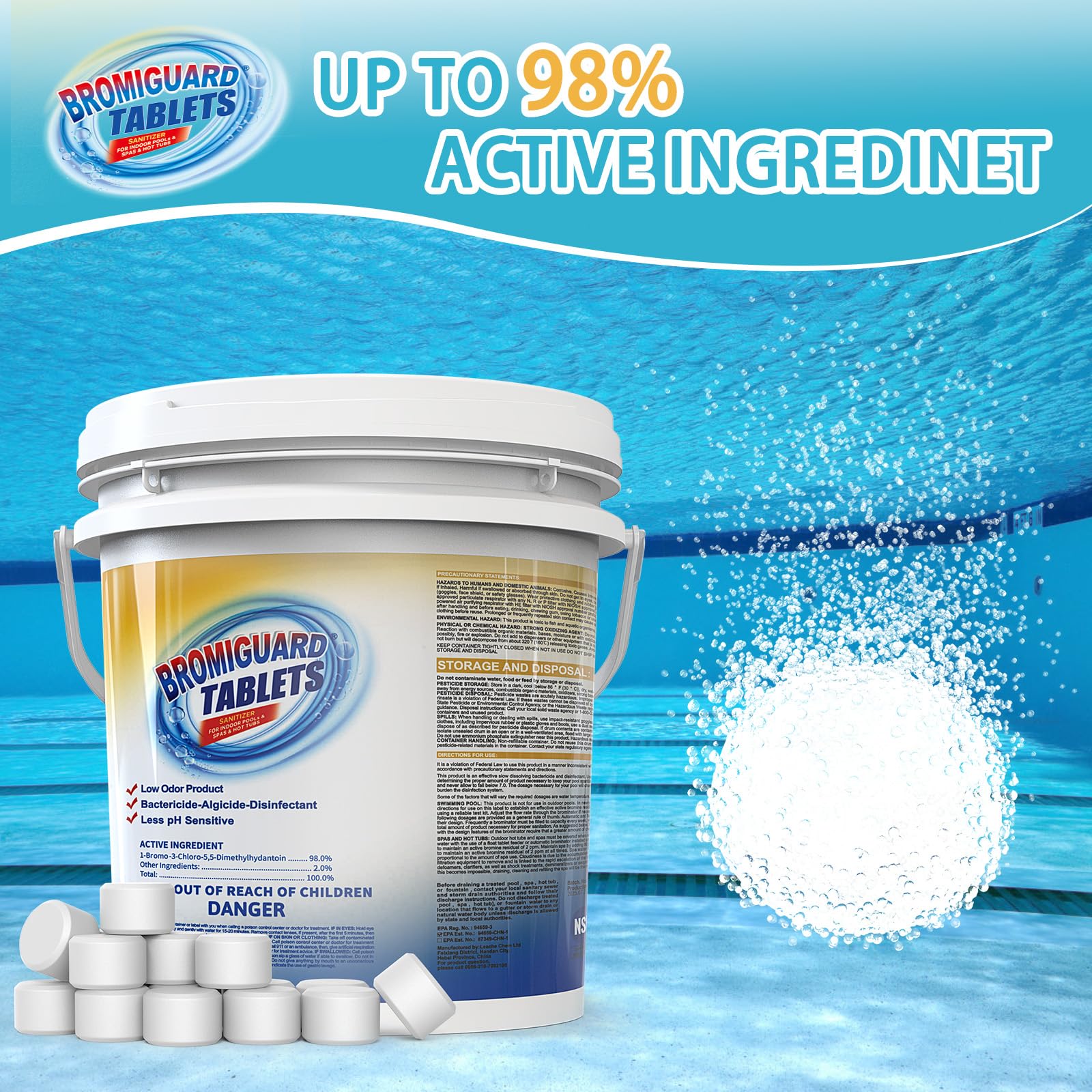 BROMIGUARD floater en uso manteniendo desinfección constante en spa