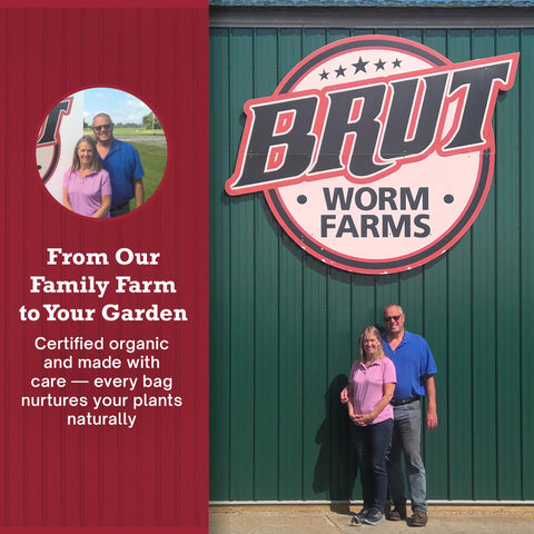 BRUT WORM FARMS espolvoreado en cama de jardín, mejora retención de agua