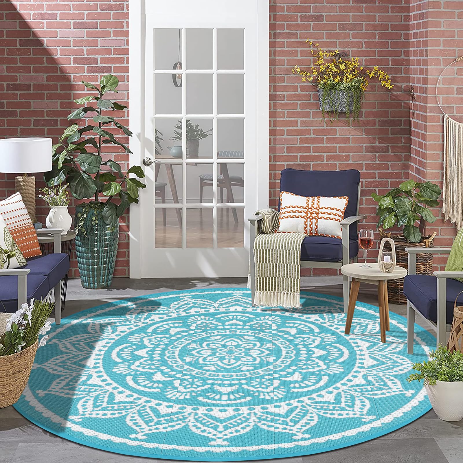 Bsmathom alfombra 6ft frontal mostrando diseño boho y protección UV