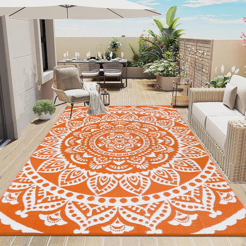 Bsmathom alfombra frontal naranja mostrando diseño boho y resistencia