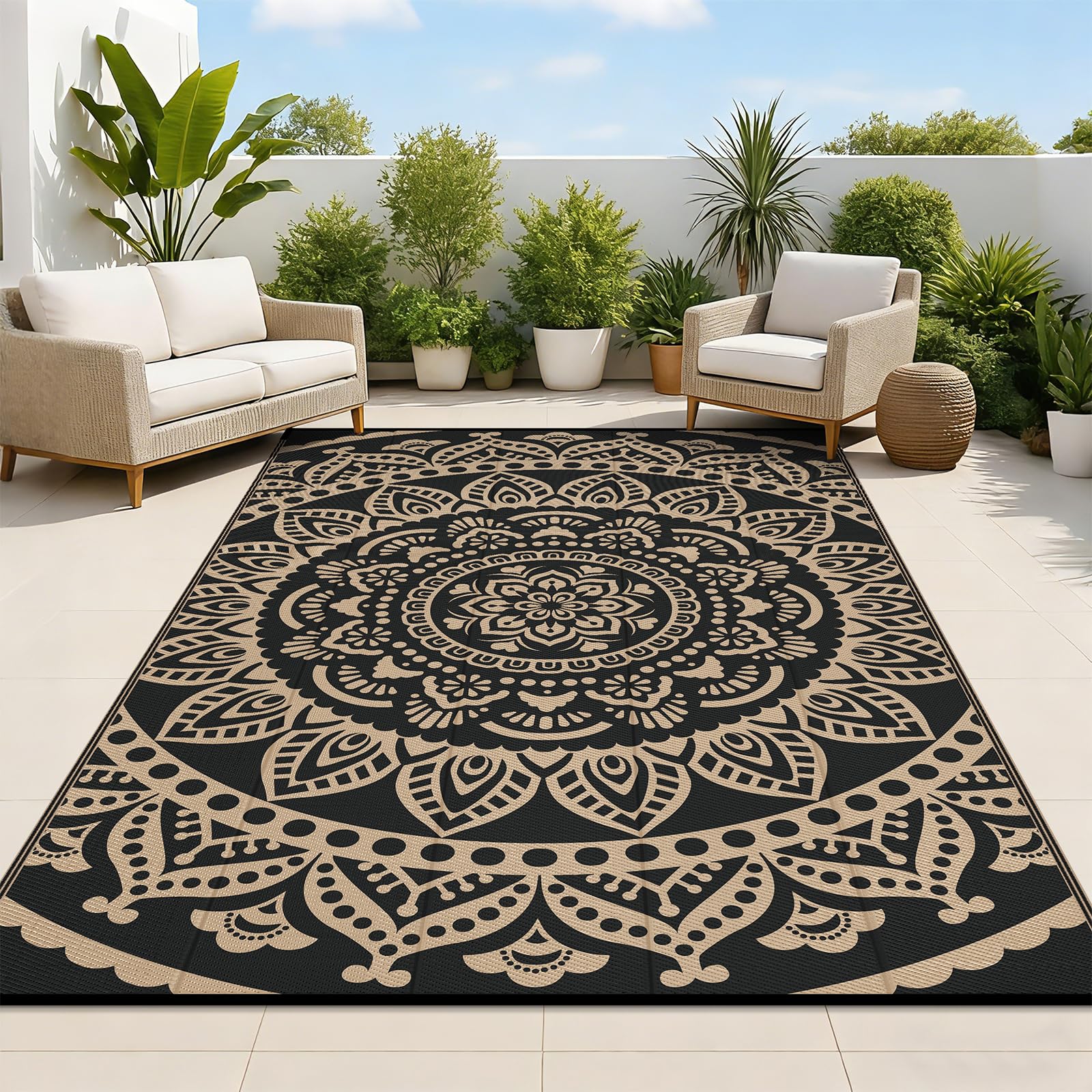 Bsmathom vista frontal de la alfombra exterior negra, añade estilo duradero