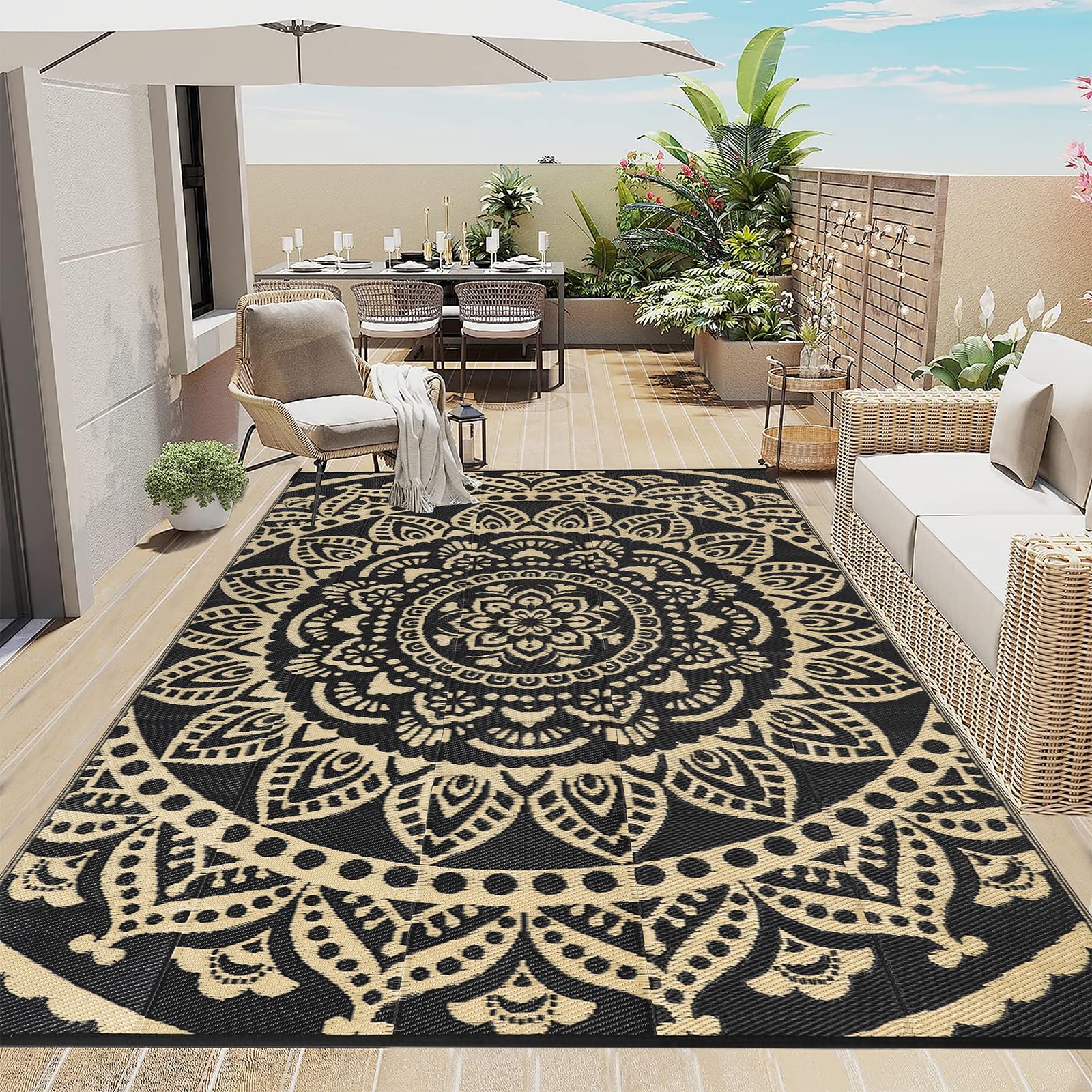 Bsmathom alfombra frontal mostrando diseño boho y protección exterior