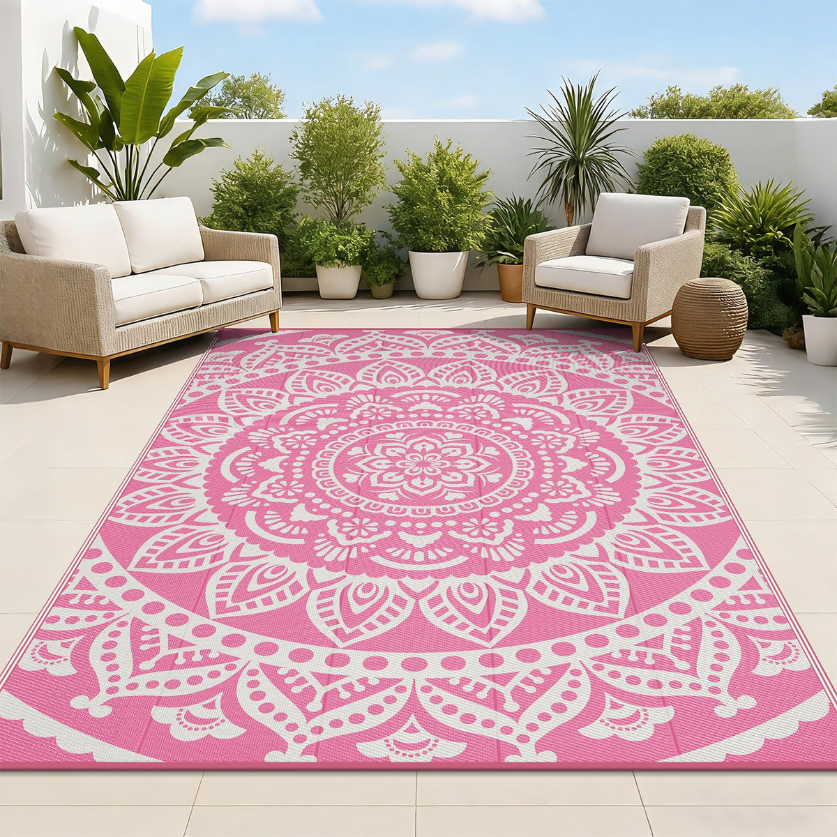 Bsmathom alfombra exterior frontal muestra diseño boho y protección