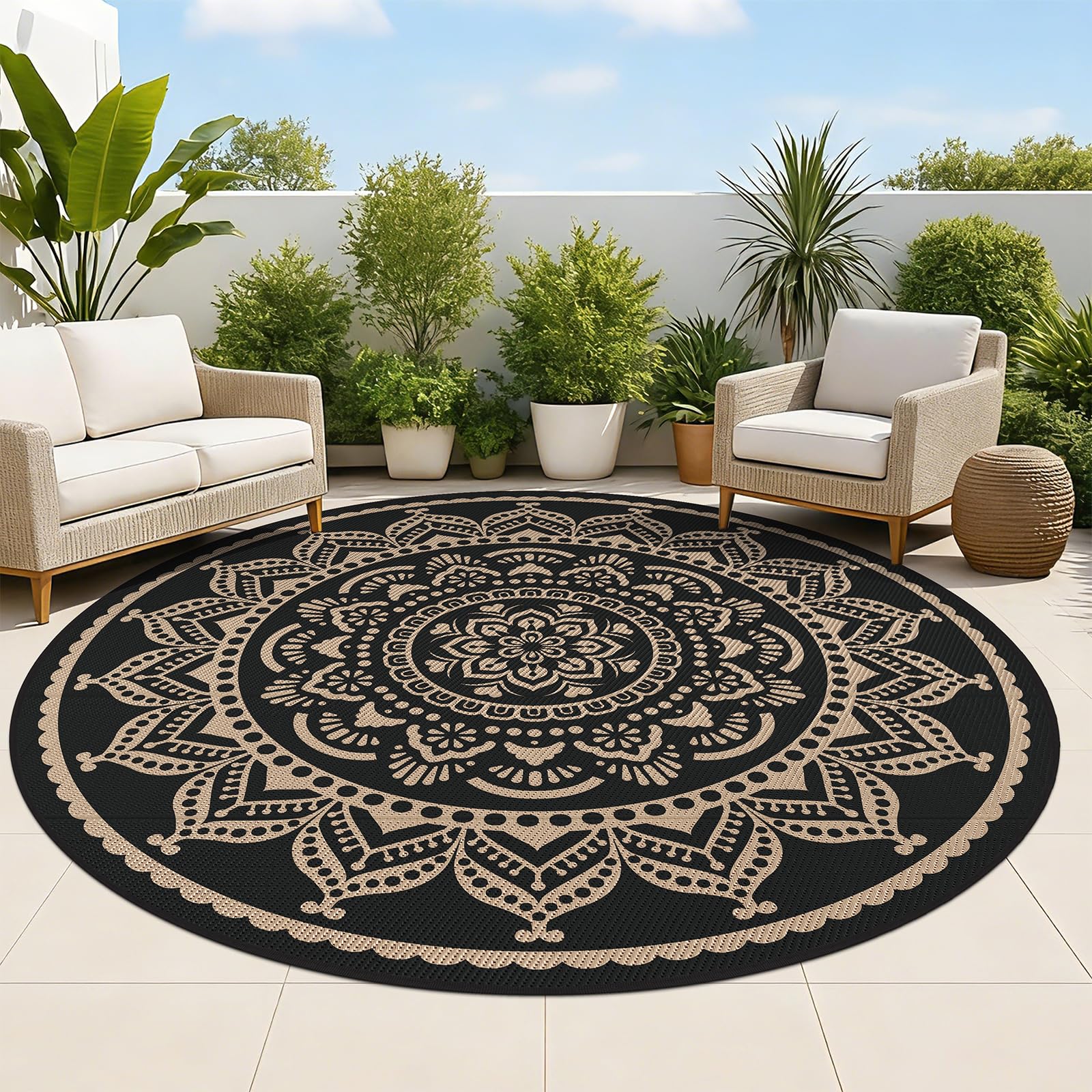 Bsmathom alfombra exterior frontal en negro, aspecto elegante y resistente