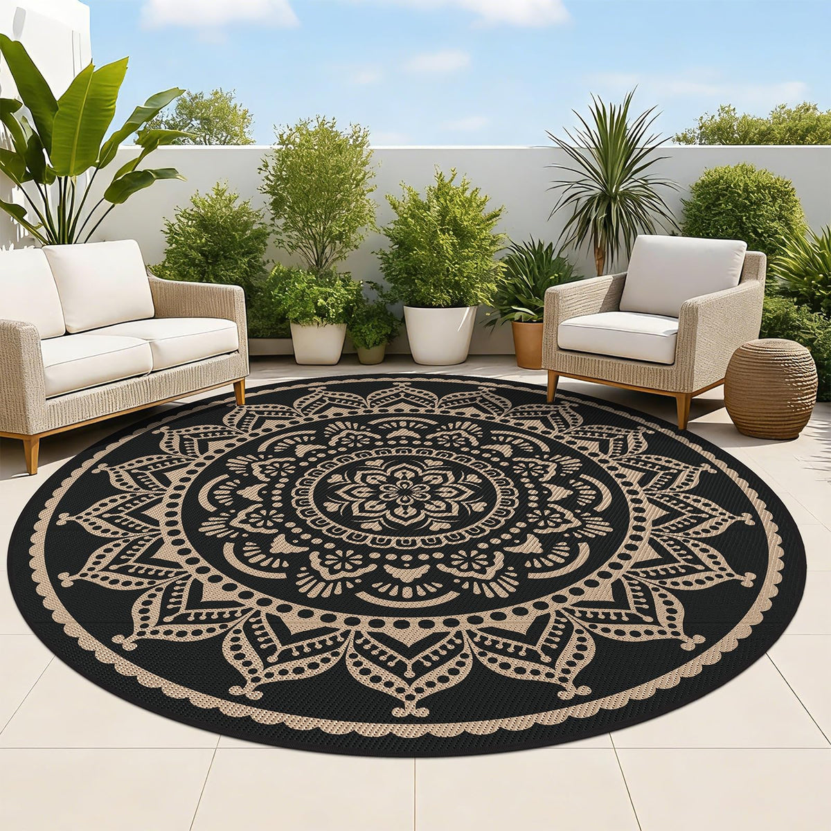 Bsmathom alfombra exterior frontal en negro, aspecto elegante y resistente