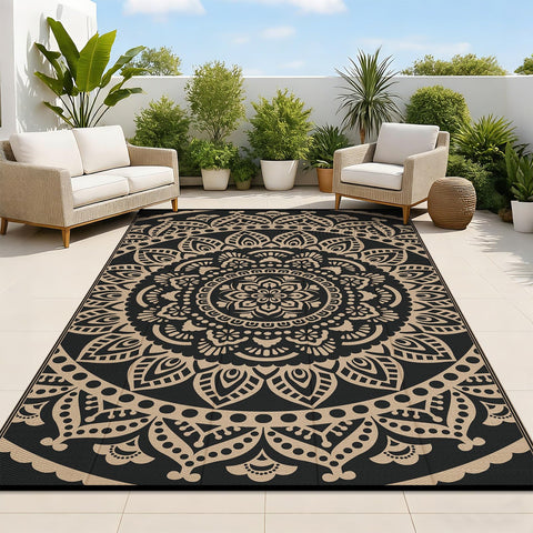 Bsmathom vista frontal de la alfombra exterior negra, añade estilo duradero