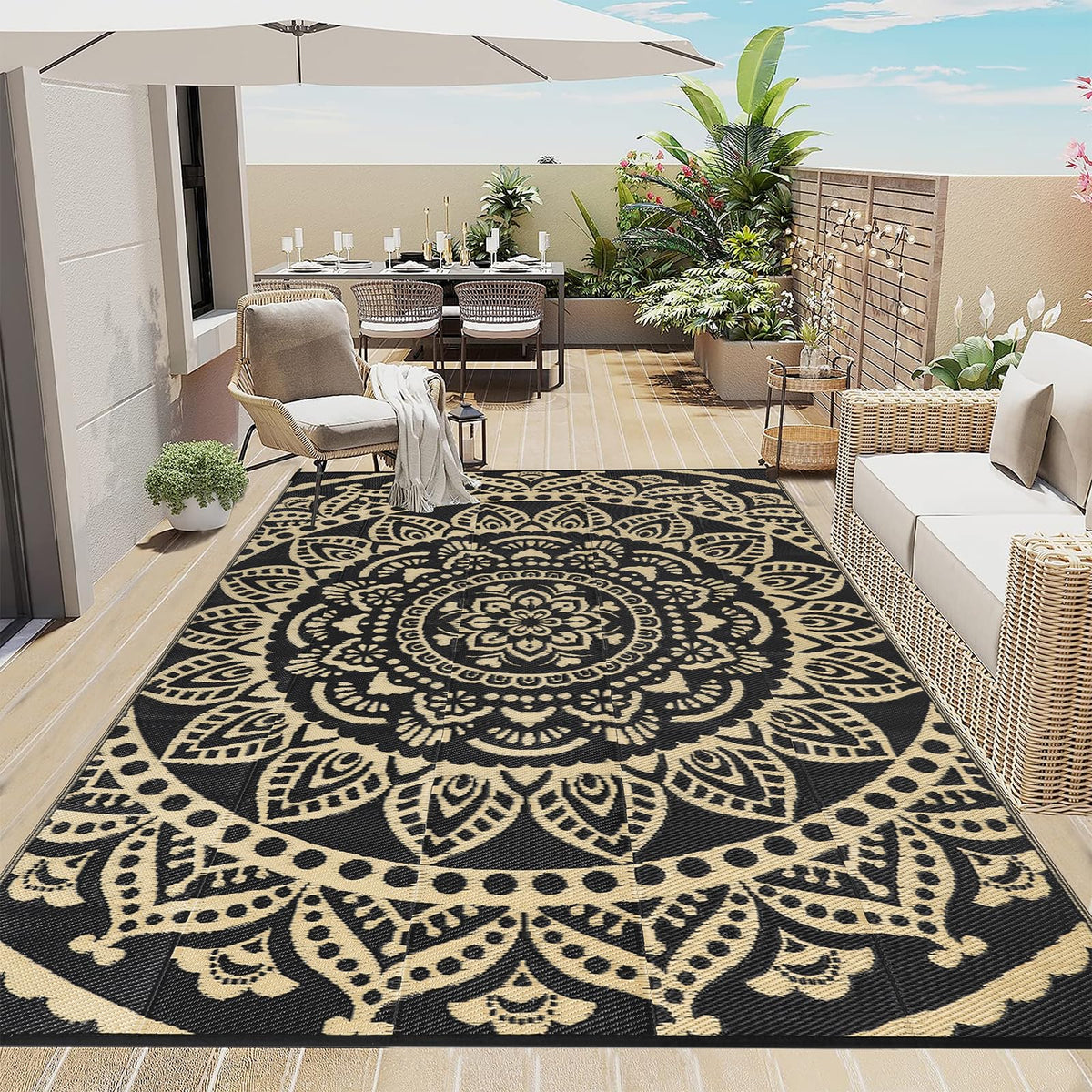 Bsmathom alfombra frontal boho elegante y resistente para patio