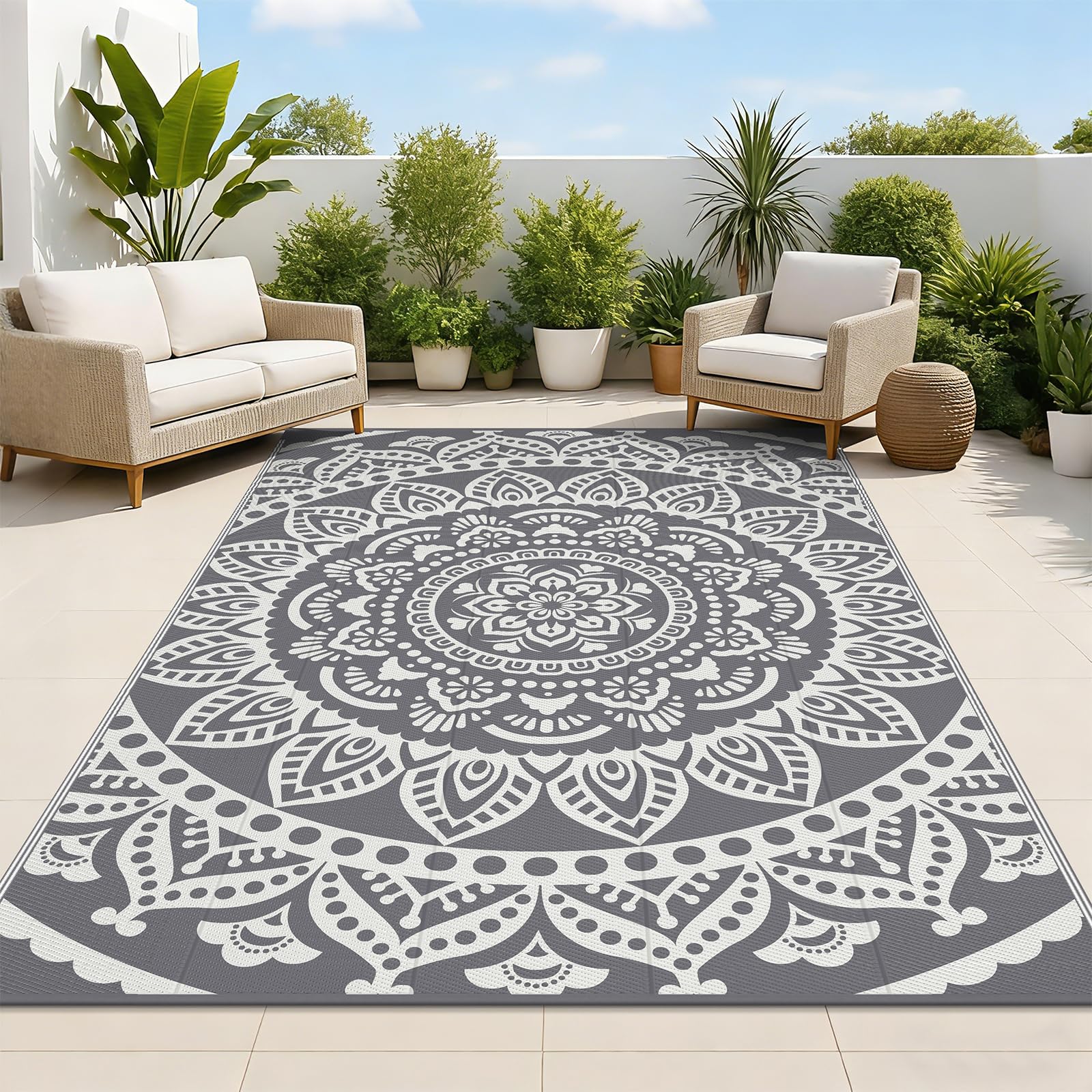 Bsmathom vista frontal de la alfombra exterior gris, aspecto elegante y protector