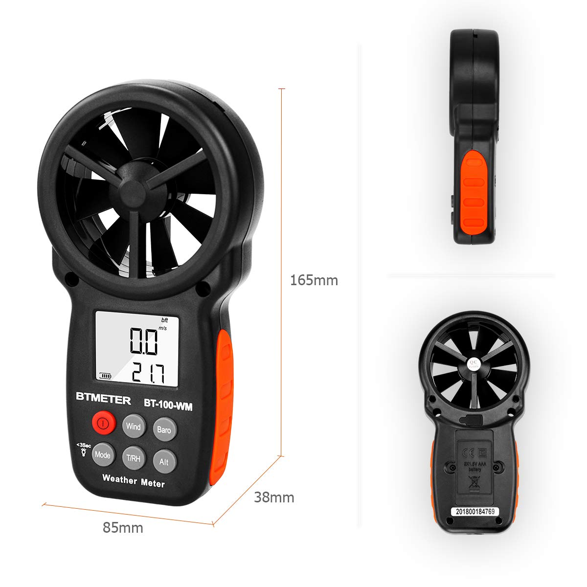 BTMETER tamaño de bolsillo del BT-100WM junto a una mano para escala