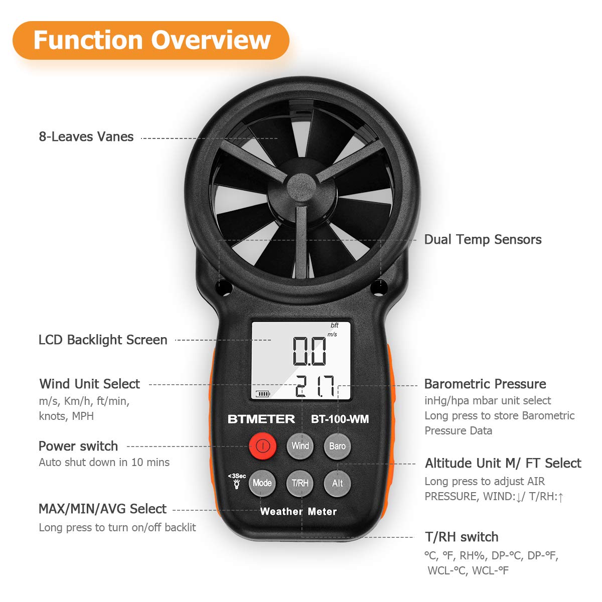 BTMETER BT-100WM montado en trípode para mediciones estables y comparables