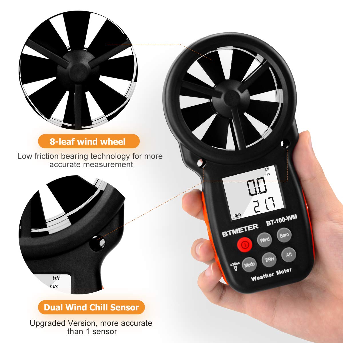BTMETER pantalla retroiluminada del BT-100WM para lectura nocturna clara