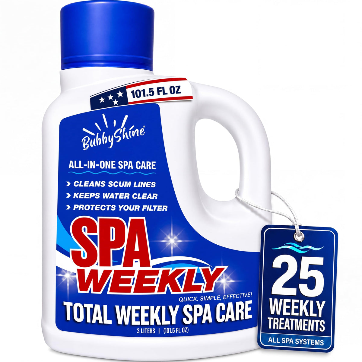 BubbyShine frente del contenedor muestra volumen y ahorro