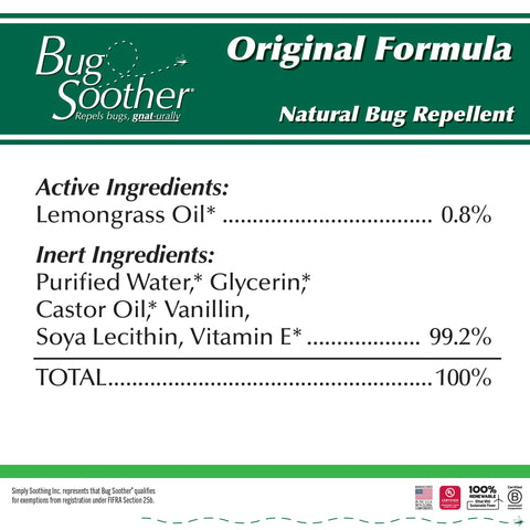 Bug Soother al lado de moneda mostrando tamaño práctico de 4 oz