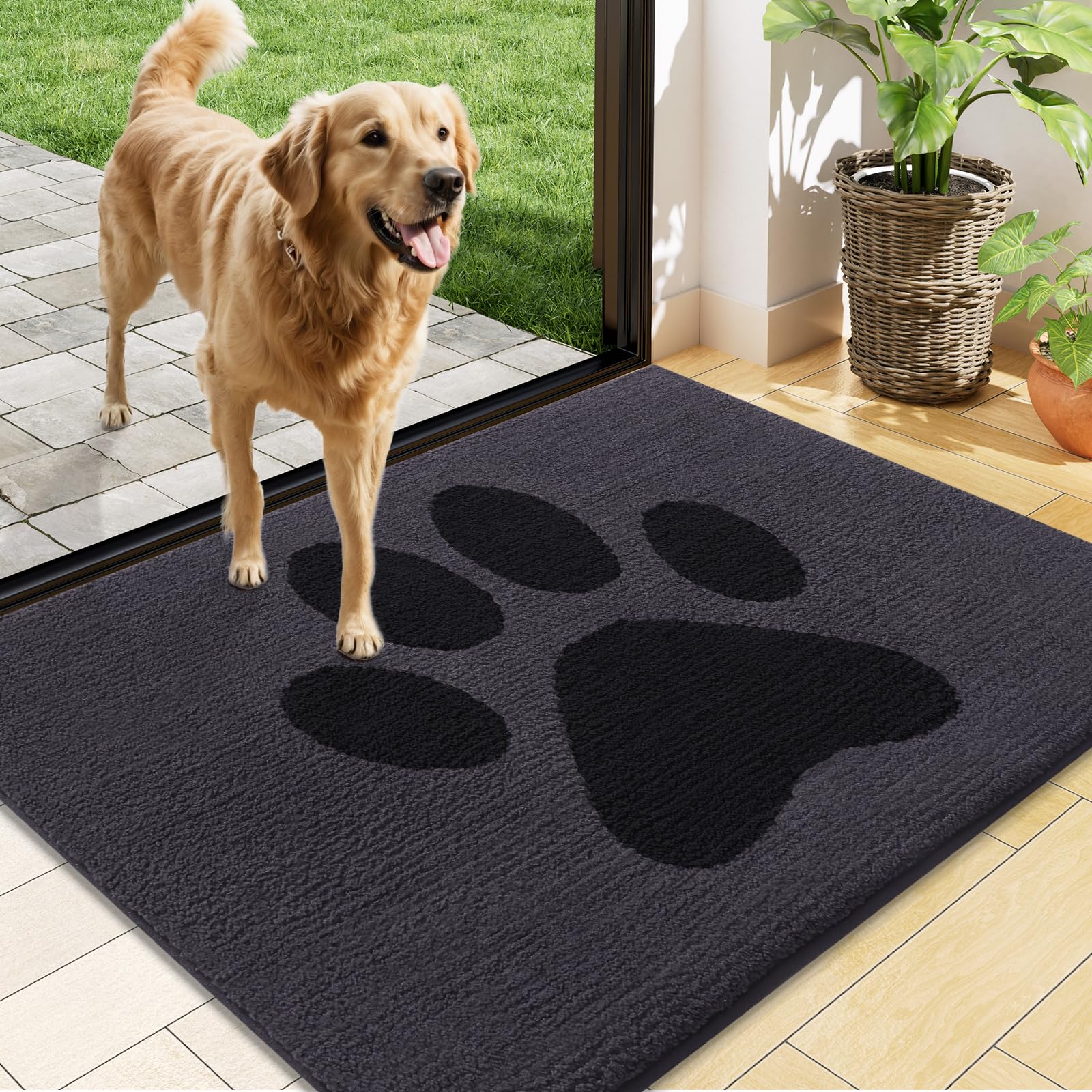 Buganda felpudo frontal 48x30 mostrando superficie absorbente y limpieza fácil