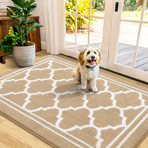 Buganda felpudo frontal 48x32 beige mostrando diseño y beneficio de protección