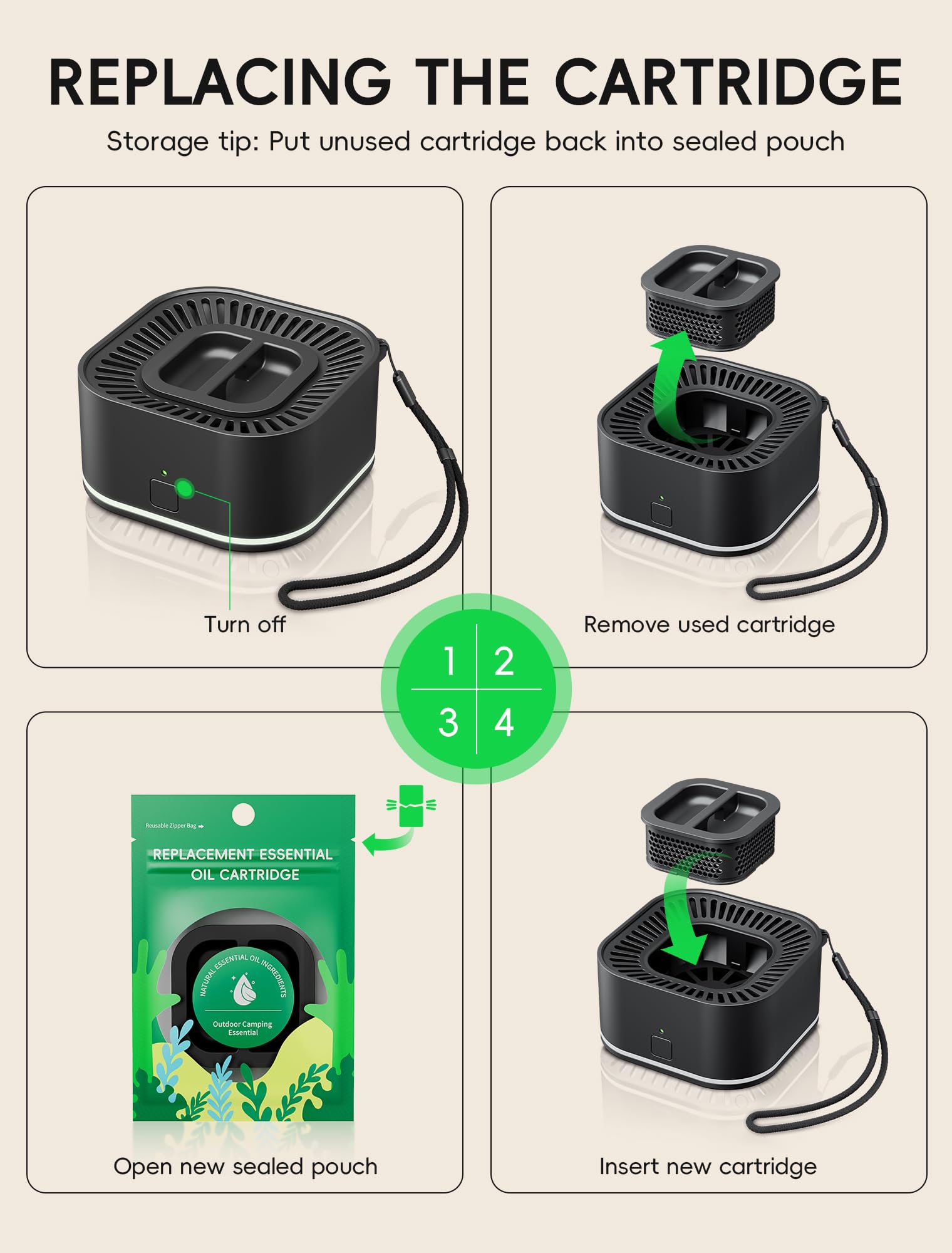 BuggyBands cartucho junto a mano para mostrar tamaño y portabilidad