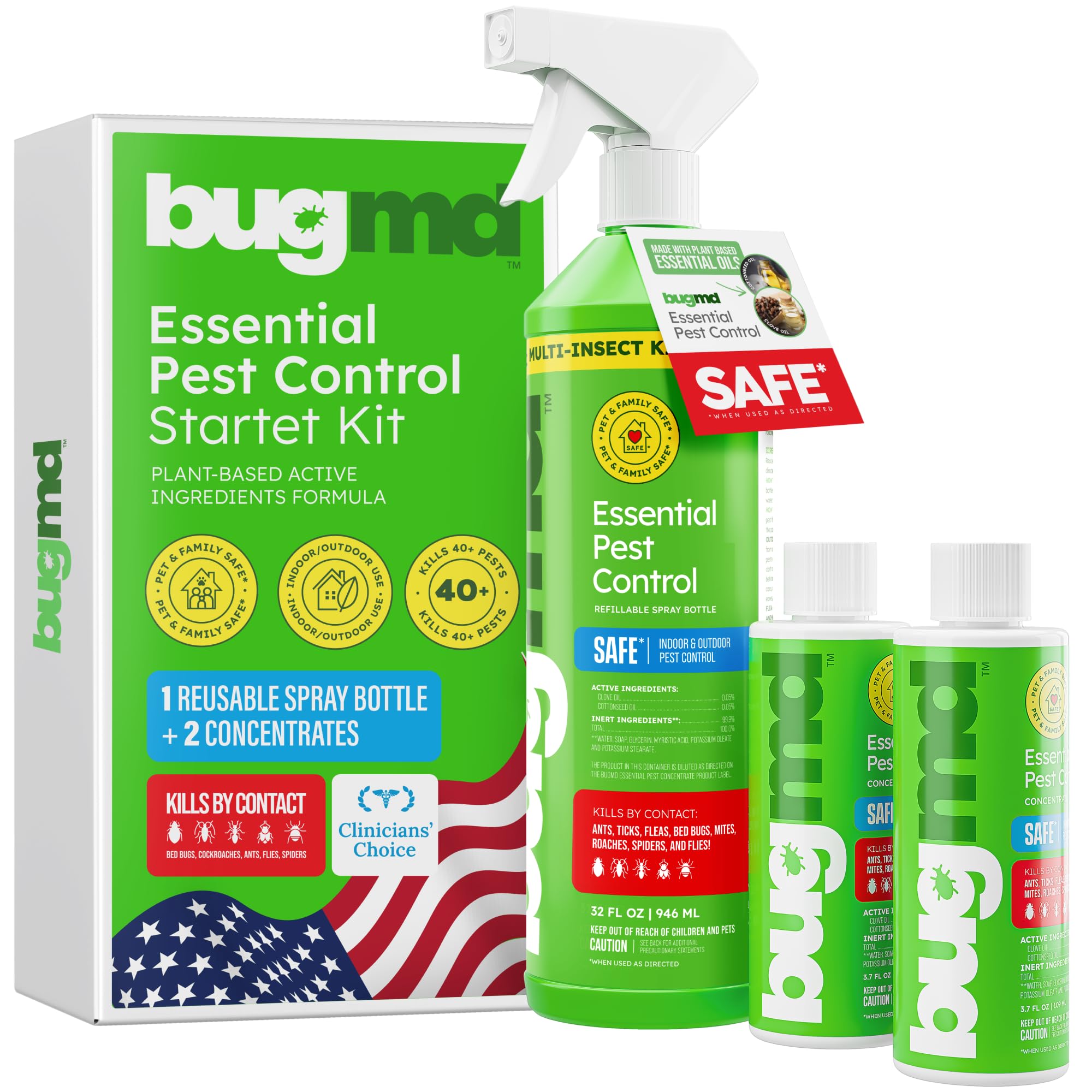 BugMD frente del kit mostrando botellas y etiqueta, solución concentrada segura