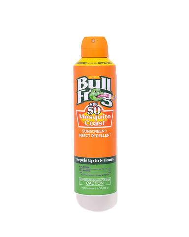Bullfrog envase frontal con SPF 50 y repelente dos en uno, protección práctica