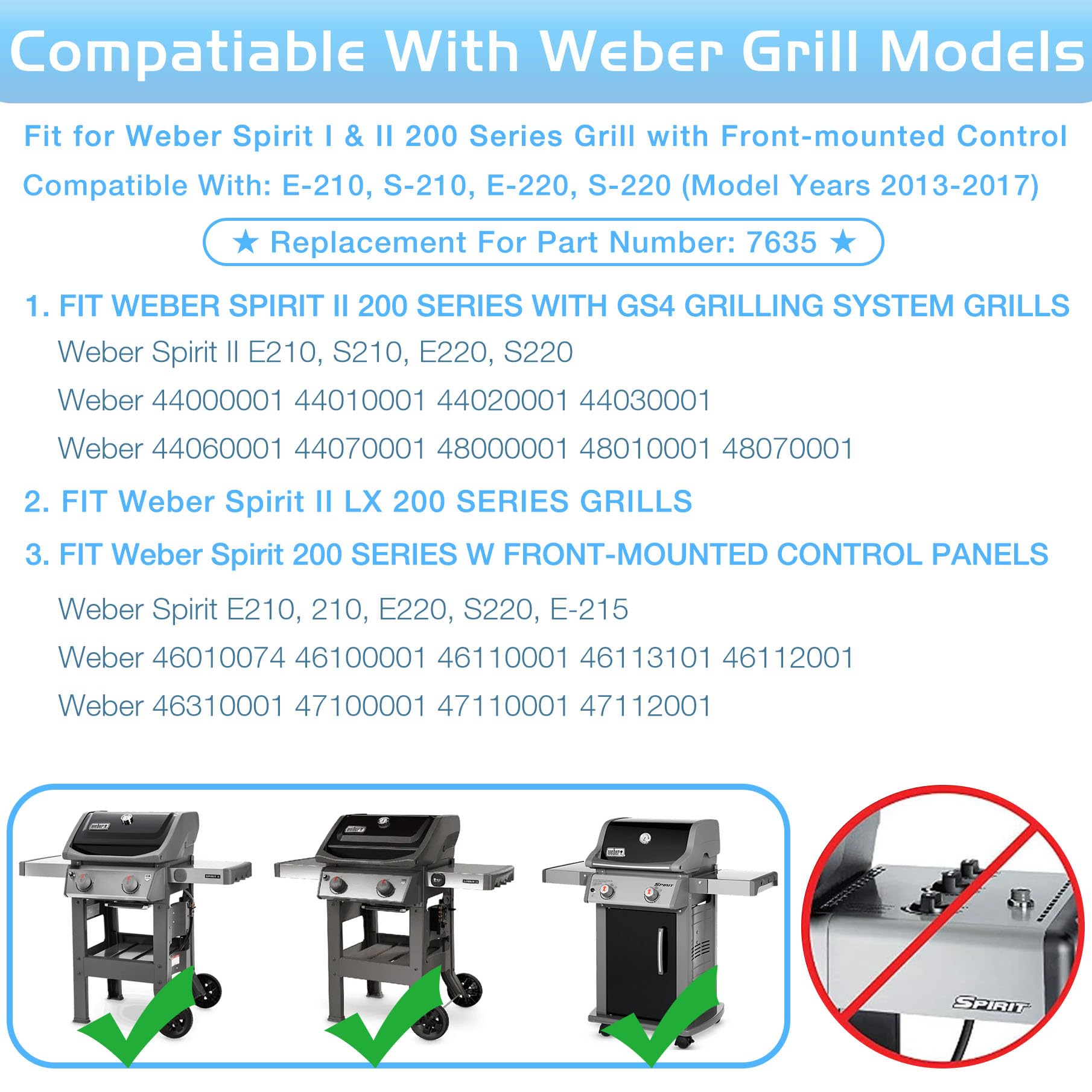 Burly grill barras instaladas en Weber Spirit mostrando llama uniforme